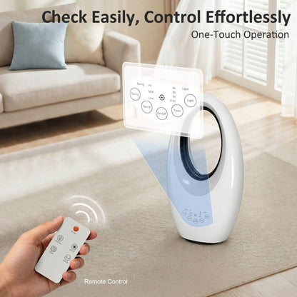 HOMCOM Bladeless Tower Fan with 4-Colour LED Mood Light | 36dB, 6m/s, 60° Oscillation, 7.5H Timer, Remote — White