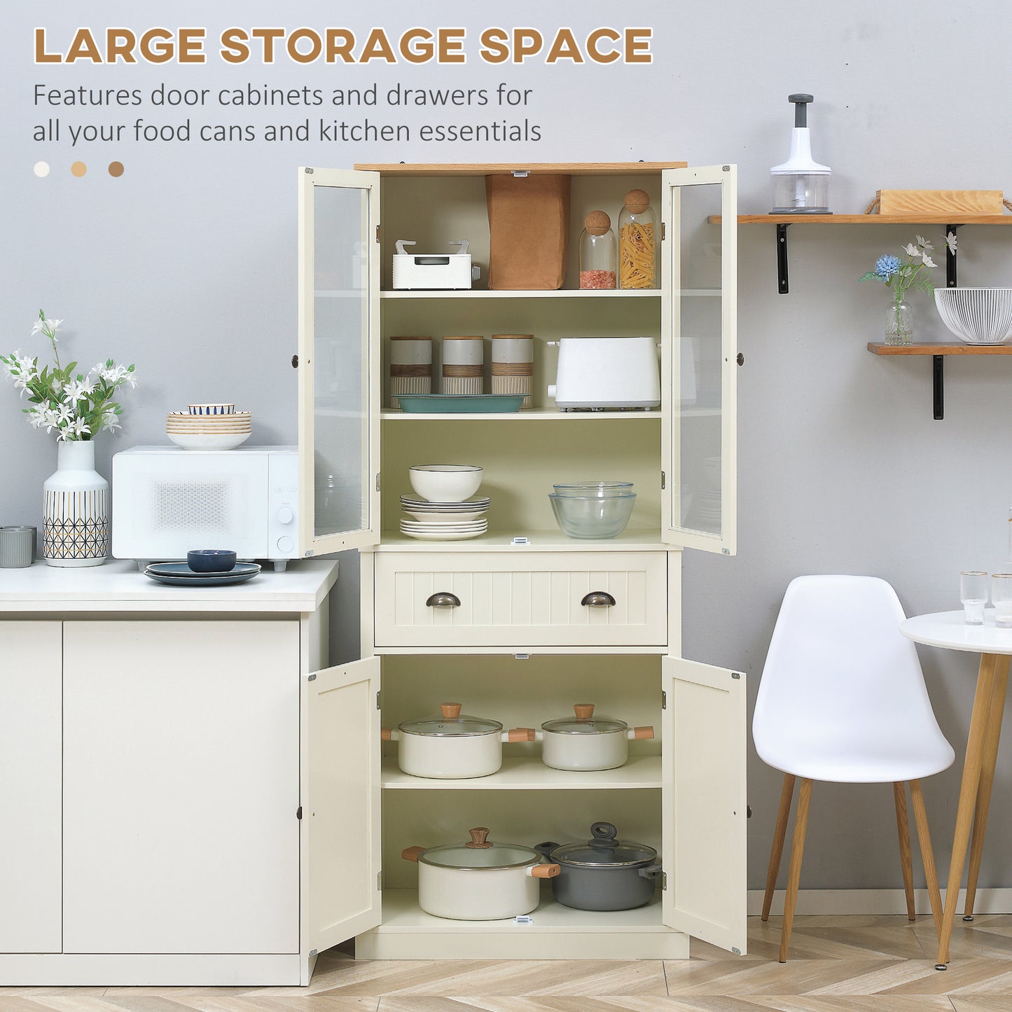 HOMCOM Freestanding Kitchen Cupboard | 5-Tier Pantry Storage Cabinet, Cream White