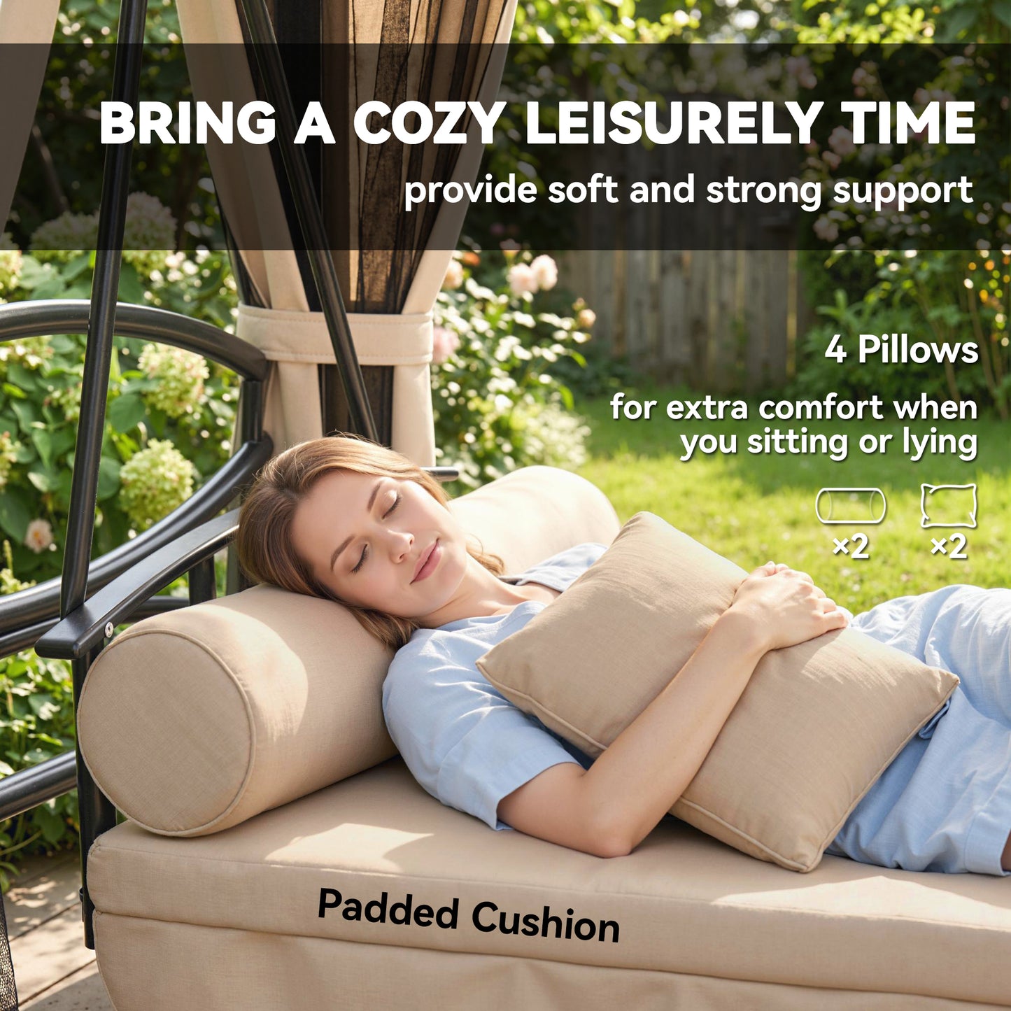 Outsunny 3-Seater Garden Swing Chair | Convertible Patio Bench Bed with Canopy