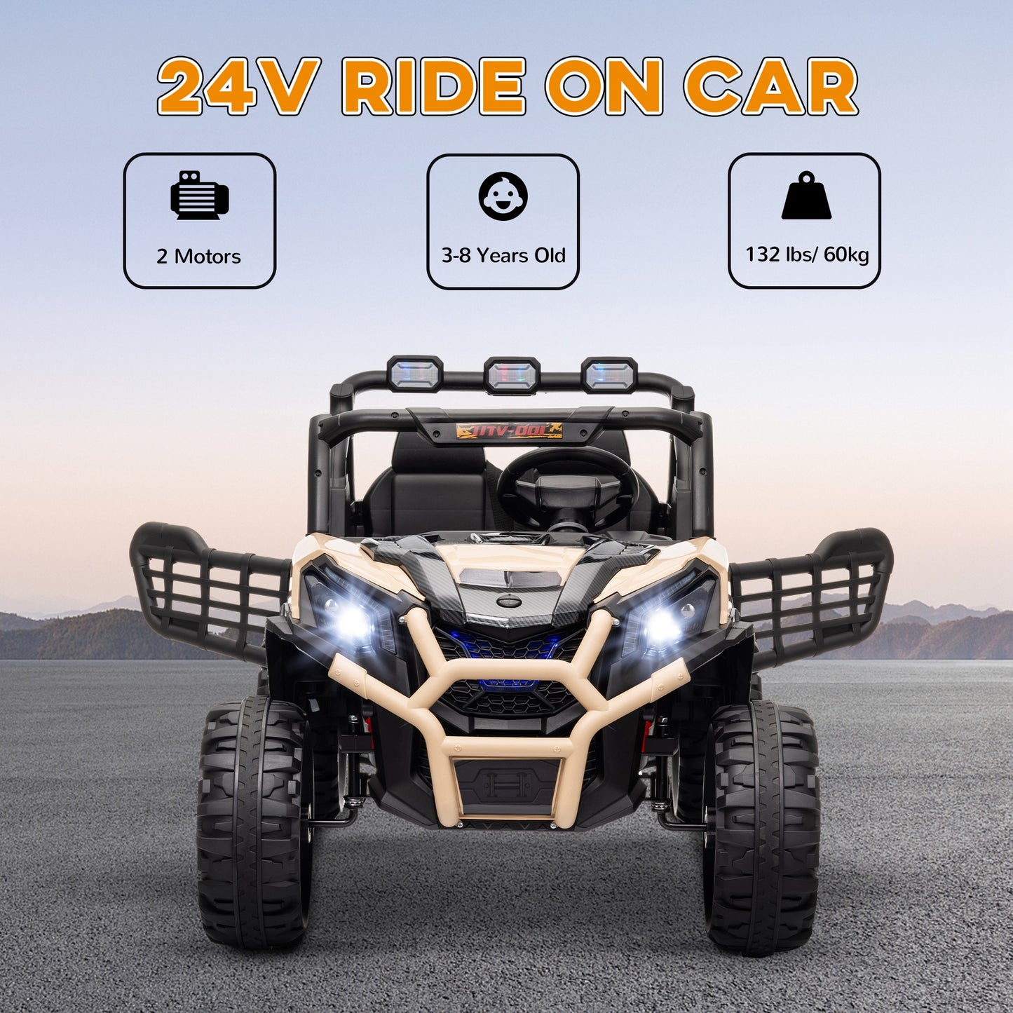 AIYAPLAY 24V two-seater kids electric ride-on car in khaki - product view 4