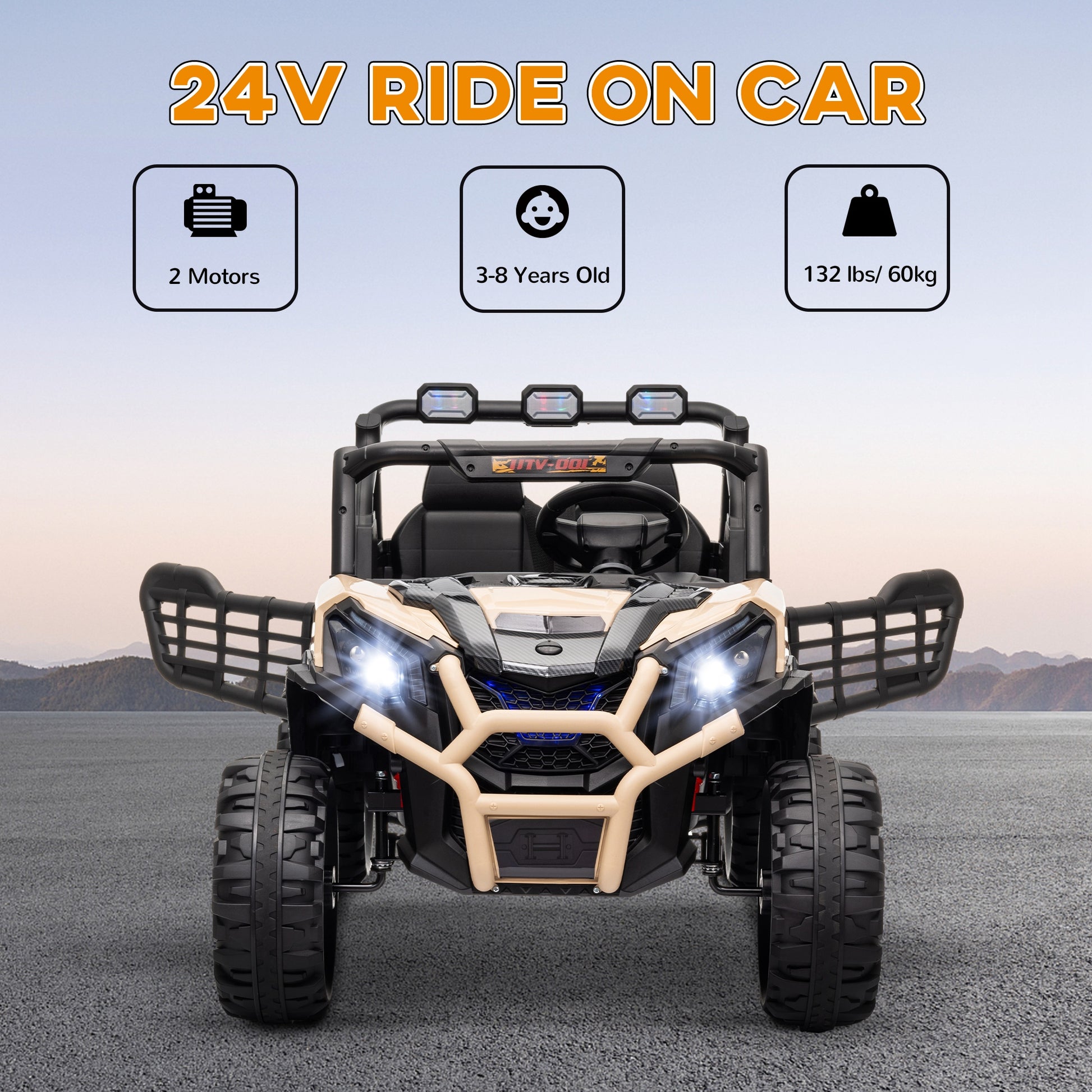 AIYAPLAY 24V two-seater kids electric ride-on car in khaki - product view 4