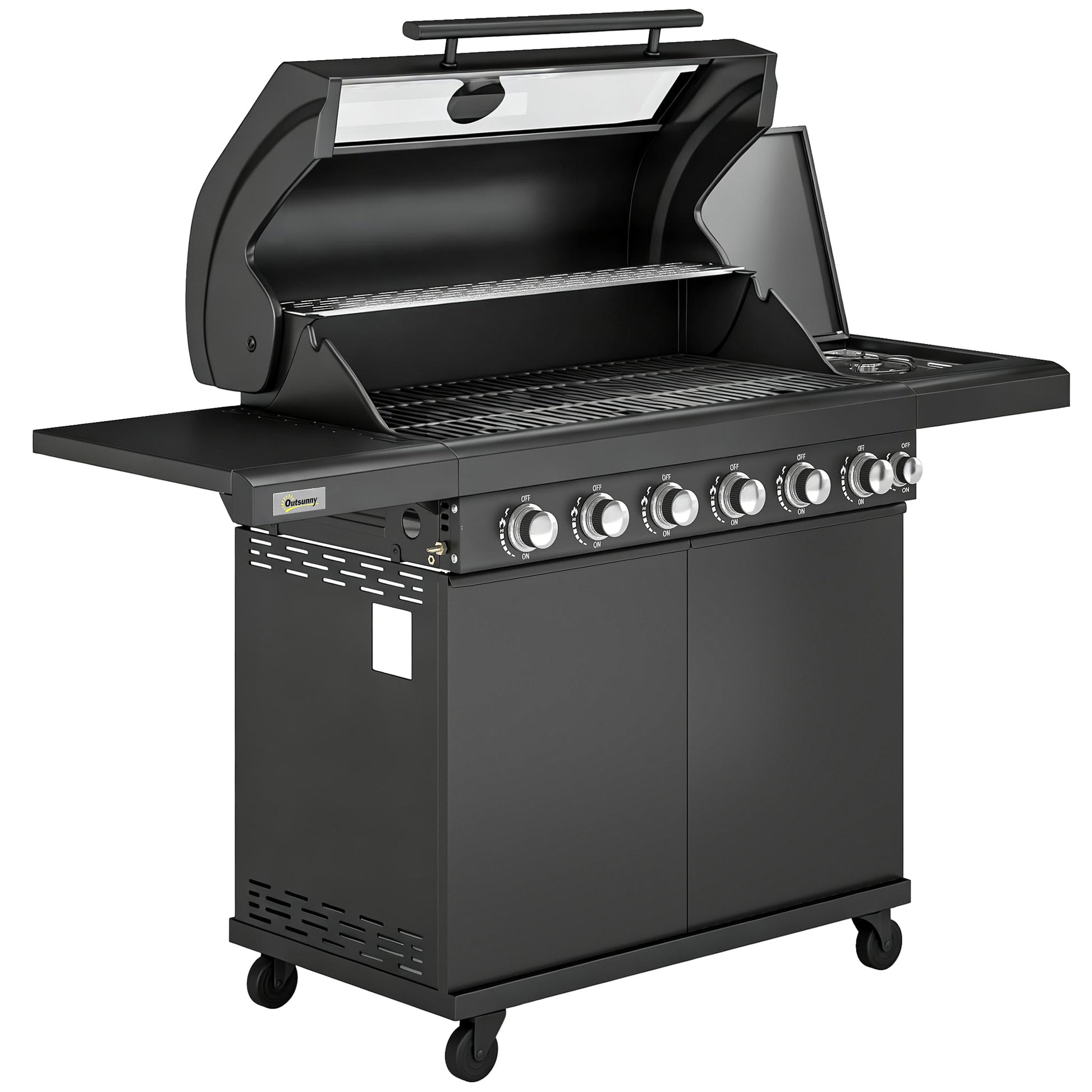 Outsunny six plus one burner gas barbecue grill in black