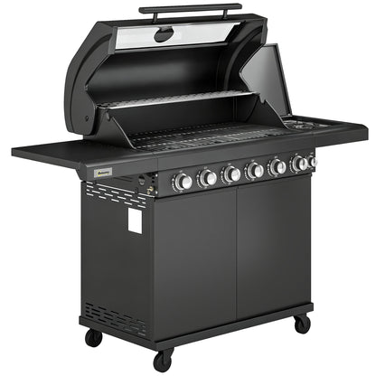 Outsunny six plus one burner gas barbecue grill in black