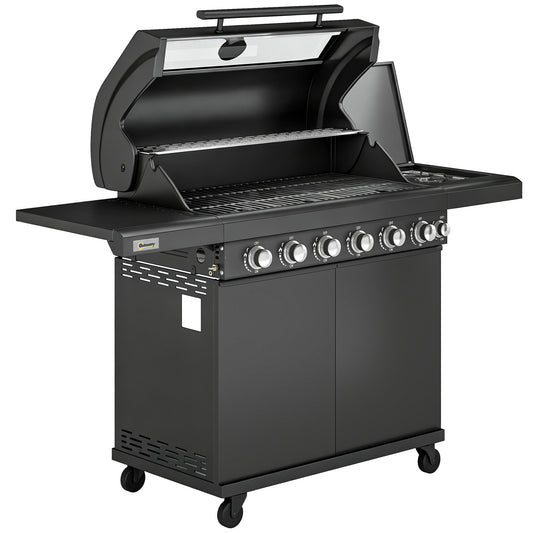 Outsunny six plus one burner gas barbecue grill in black
