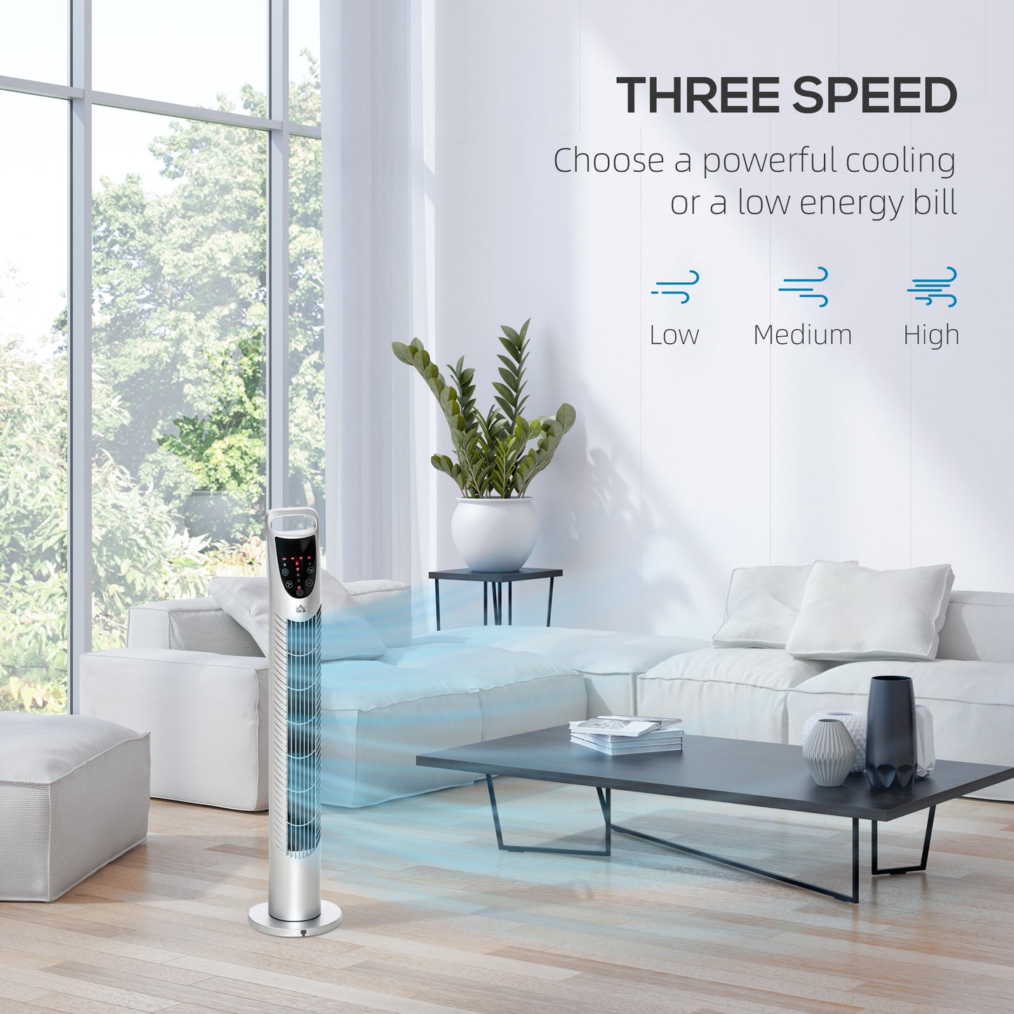 HOMCOM 31" Bladeless Tower Fan | 70° Oscillation, 37.8dB Quiet, 7.5H Timer, Remote Control — Silver