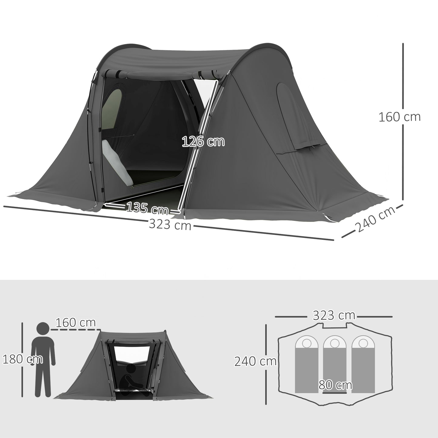 Inside layout of Outsunny 3 man camping tent
