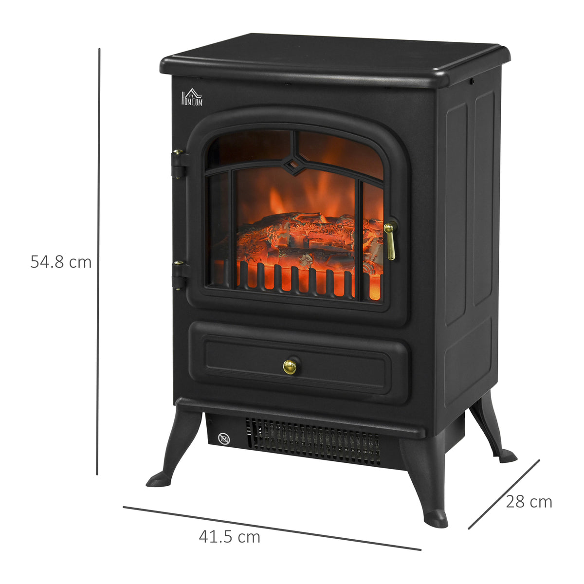 HOMCOM Freestanding Electric Fireplace Indoor Heater Glass View Log Wood Burning Effect Flame Portable Fireplace Stove 1000/2000W Black