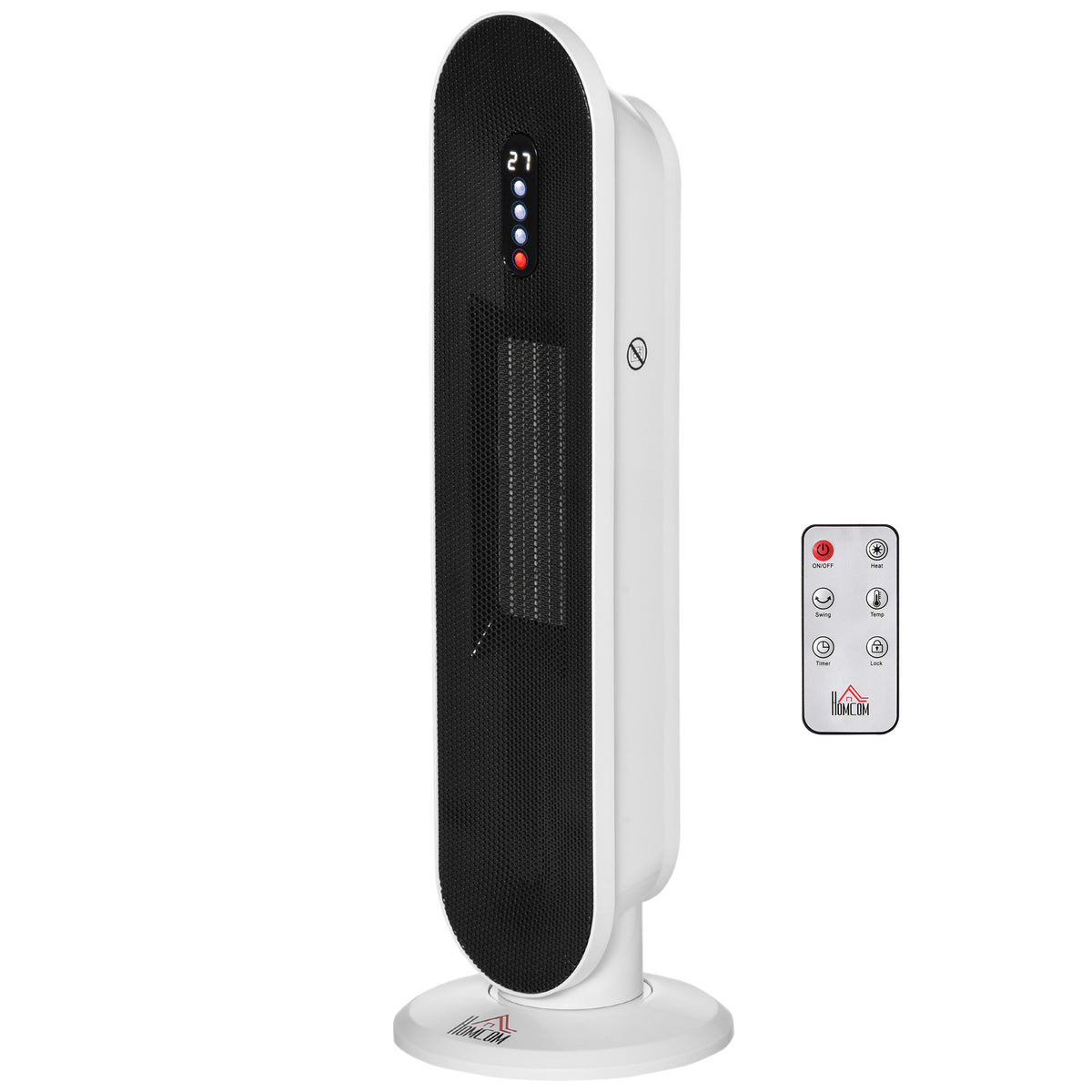 HOMCOM Ceramic Space Heater, Indoor Tower Heater with 2 Heat, Oscillation, Remote Control, Timer, Tip-Over & Overheating Protection, 1200W/2000W, White