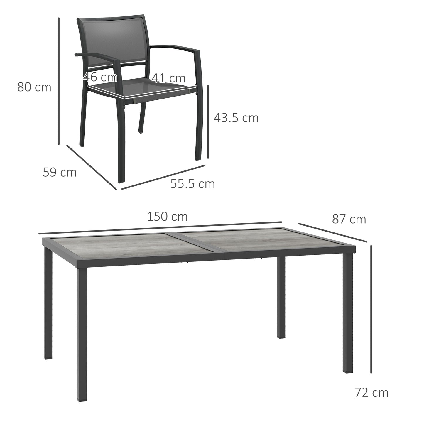 Outsunny 5-Piece Outdoor Dining Set | Wood-Effect Table