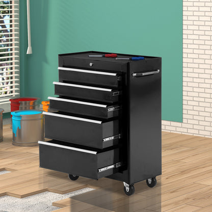 HOMCOM 5-Drawer Tool Box on Wheels | Lockable Garage Storage Cabinet, Black