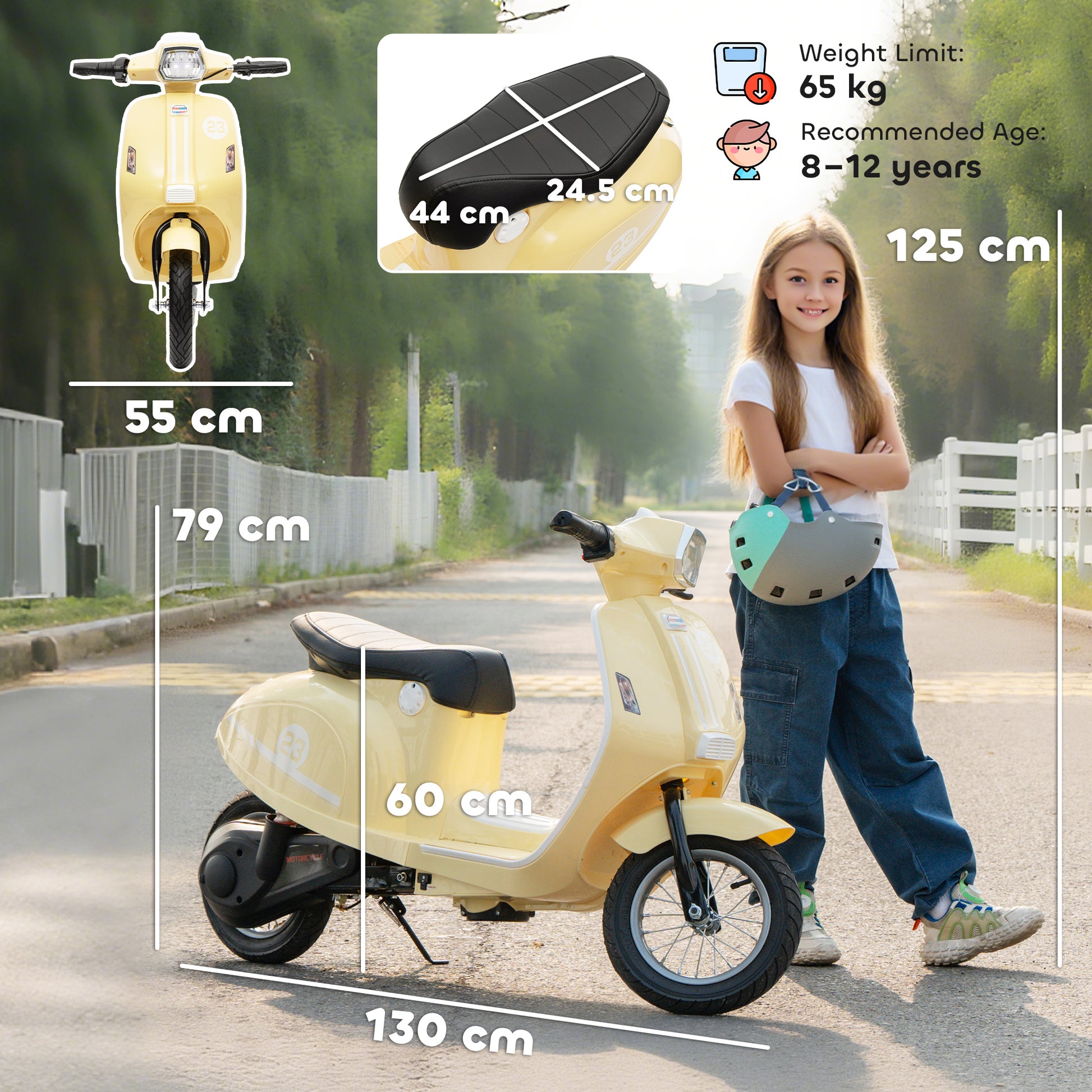 AIYAPLAY 24V kids electric motorbike in beige - product view 3