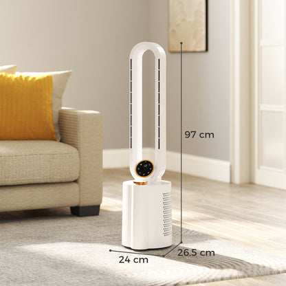 HOMCOM Bladeless Tower Fan with Humidifier & UV Sterilisation | 28dB, 12 Speeds, 90° Oscillation, 8H Timer — White
