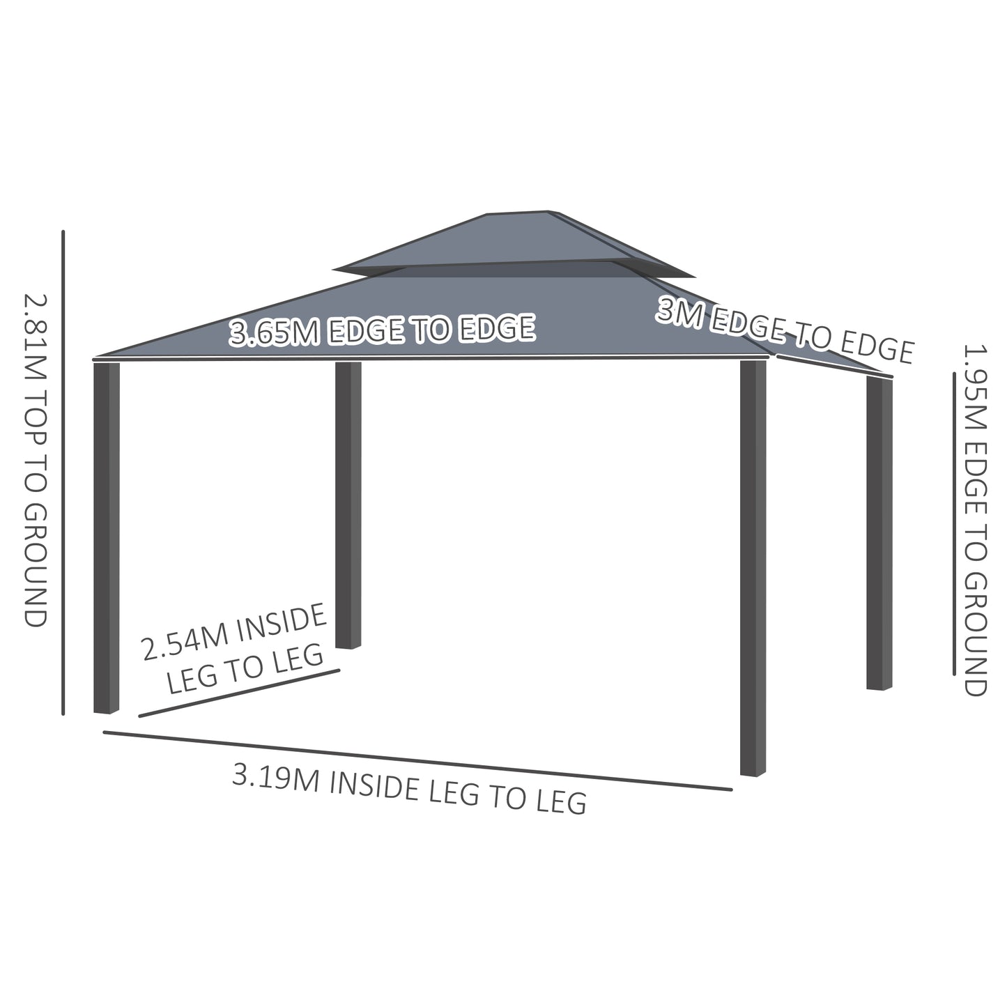 Outsunny 3.65 by 3 metre aluminium hardtop gazebo in dark grey - product view 3