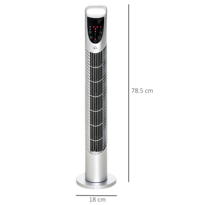 HOMCOM 31" Bladeless Tower Fan | 70° Oscillation, 37.8dB Quiet, 7.5H Timer, Remote Control — Silver