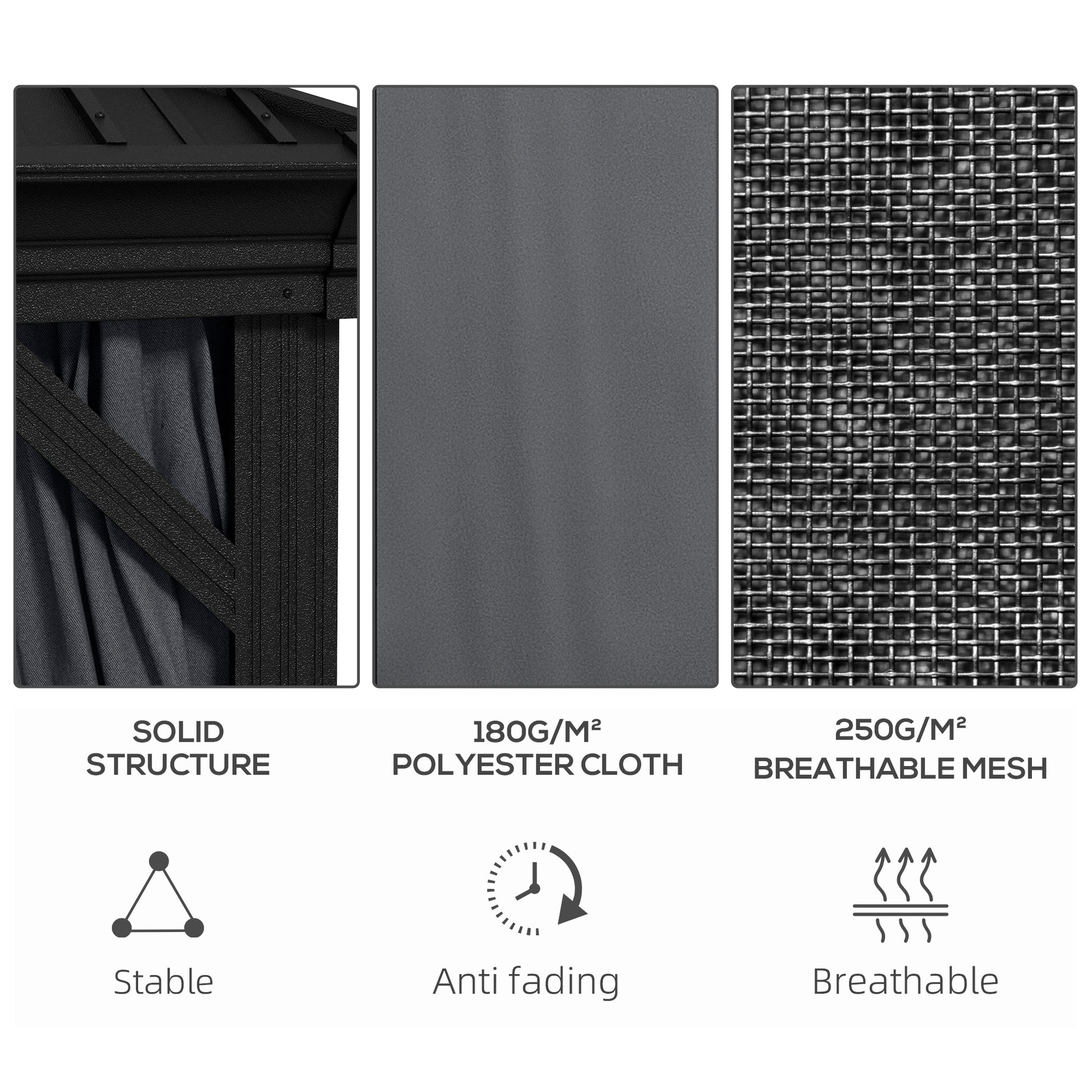 Outsunny 3.65 by 3 metre aluminium hardtop gazebo in dark grey - product view 5