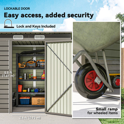 Outsunny 4 x 6ft Galvanised Metal Garden Shed | Grey