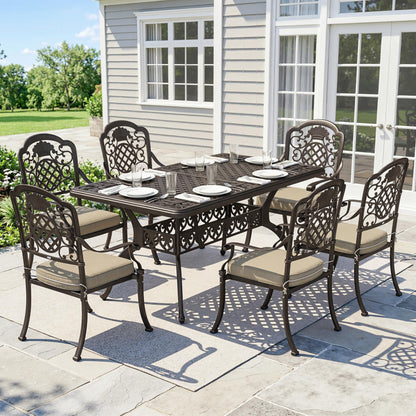 Outsunny Garden Dining Set for 6 | Cast Aluminium Bronze