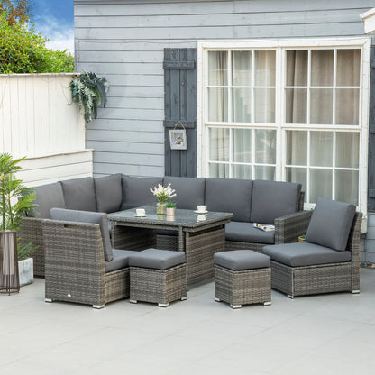 Outsunny 7-Piece Rattan Garden Sofa Set | Expanding Table, Grey