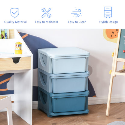 HOMCOM 3 Drawers Plastic Kids Storage Units, 3 Tier Children Toy Chest for Nursery, Playroom, Bedroom, Blue