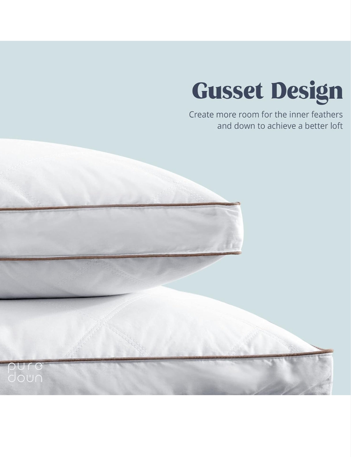 Goose Down Feather Pillows – Pack of 2 Gusseted Bed Pillows with 100% Cotton Downproof Cover Medium Support