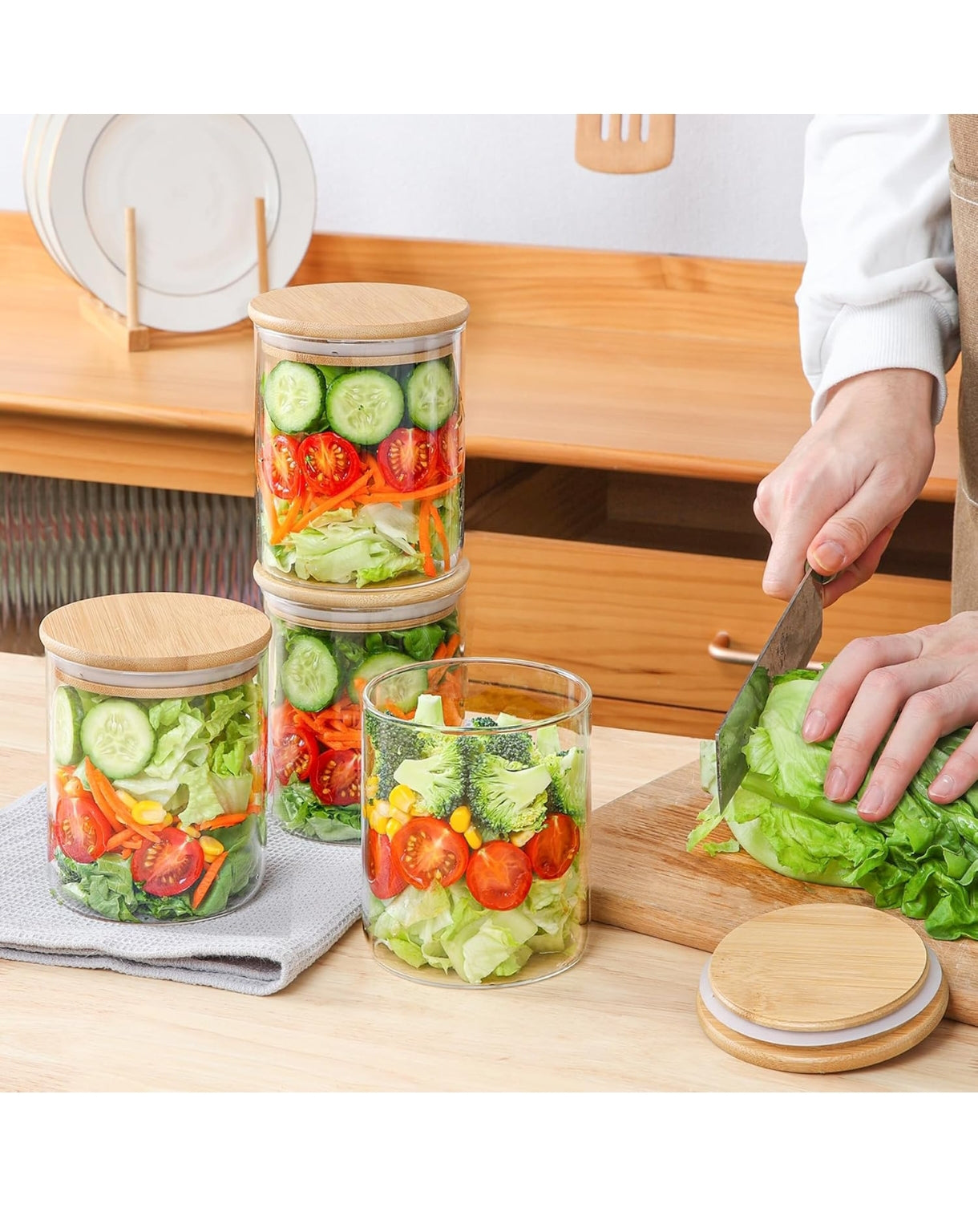 ComSaf 25oz/750ml Glass Food Storage Jars Set of 6 – Clear Glass Containers with Bamboo Lids Airtight Pantry Jars