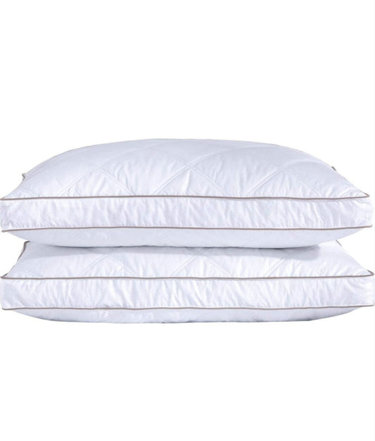Goose Down Feather Pillows – Pack of 2 Gusseted Bed Pillows with 100% Cotton Downproof Cover Medium Support