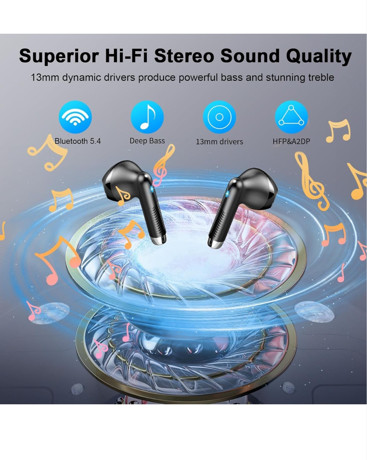 Wireless Earbuds Bluetooth 5.4 – Mini In-Ear Headphones with 4 ENC Mics 56H Playtime Deep Bass Noise Cancelling LED