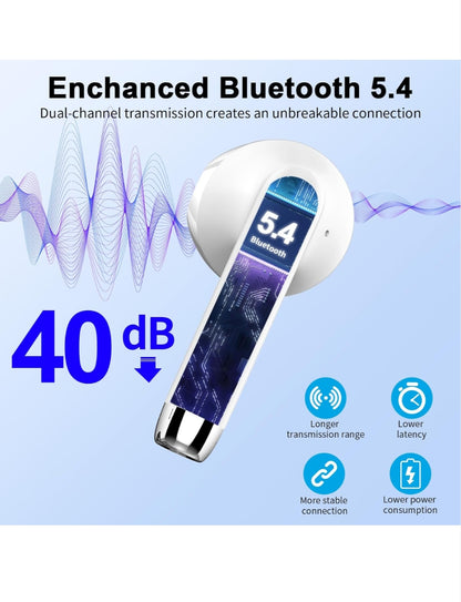 Wireless Earbuds Bluetooth 5.4 – Mini In-Ear Headphones with 4 ENC Mics 56H Playtime Deep Bass Noise Cancelling LED