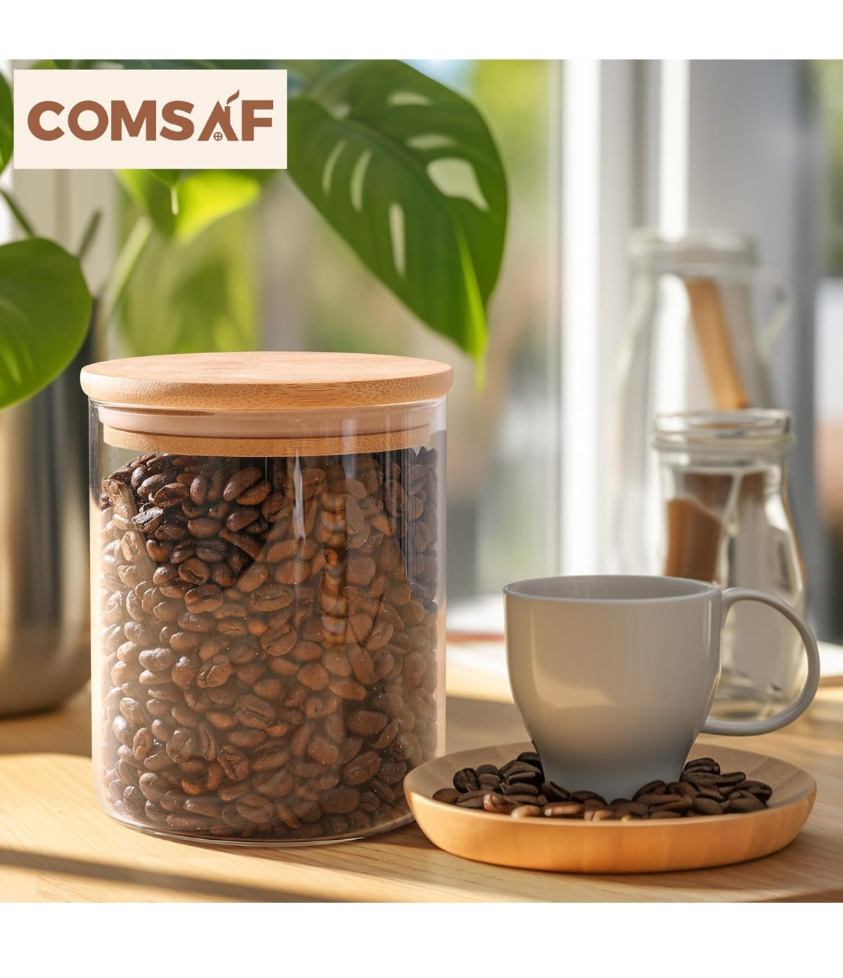 ComSaf 25oz/750ml Glass Food Storage Jars Set of 6 – Clear Glass Containers with Bamboo Lids Airtight Pantry Jars