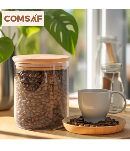 ComSaf 25oz/750ml Glass Food Storage Jars Set of 6 – Clear Glass Containers with Bamboo Lids Airtight Pantry Jars