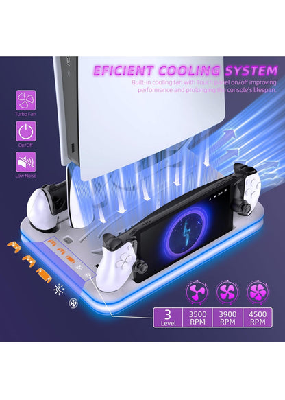 EJGAME PS5 Pro/Slim Stand & Cooling Station with RGB Lighting - Fast Charging Dock for PlayStation 5 Console & PS