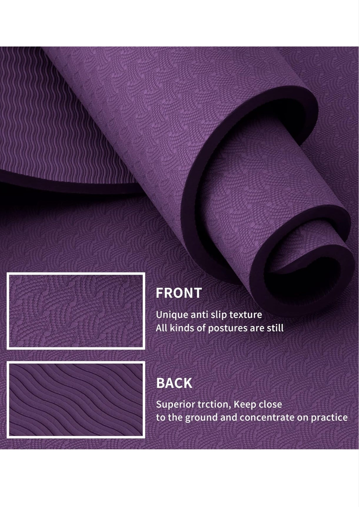 LaiEr Non-Slip Yoga Mat – Eco-Friendly Extra Thick TPE Exercise Mat with Carry Strap (183cm x 61cm x 8mm) – Ideal