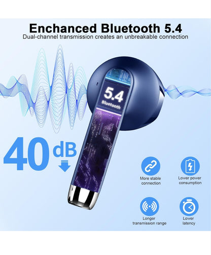 Wireless Earbuds Bluetooth 5.4 – Mini In-Ear Headphones with 4 ENC Mics 56H Playtime Deep Bass Noise Cancelling LED