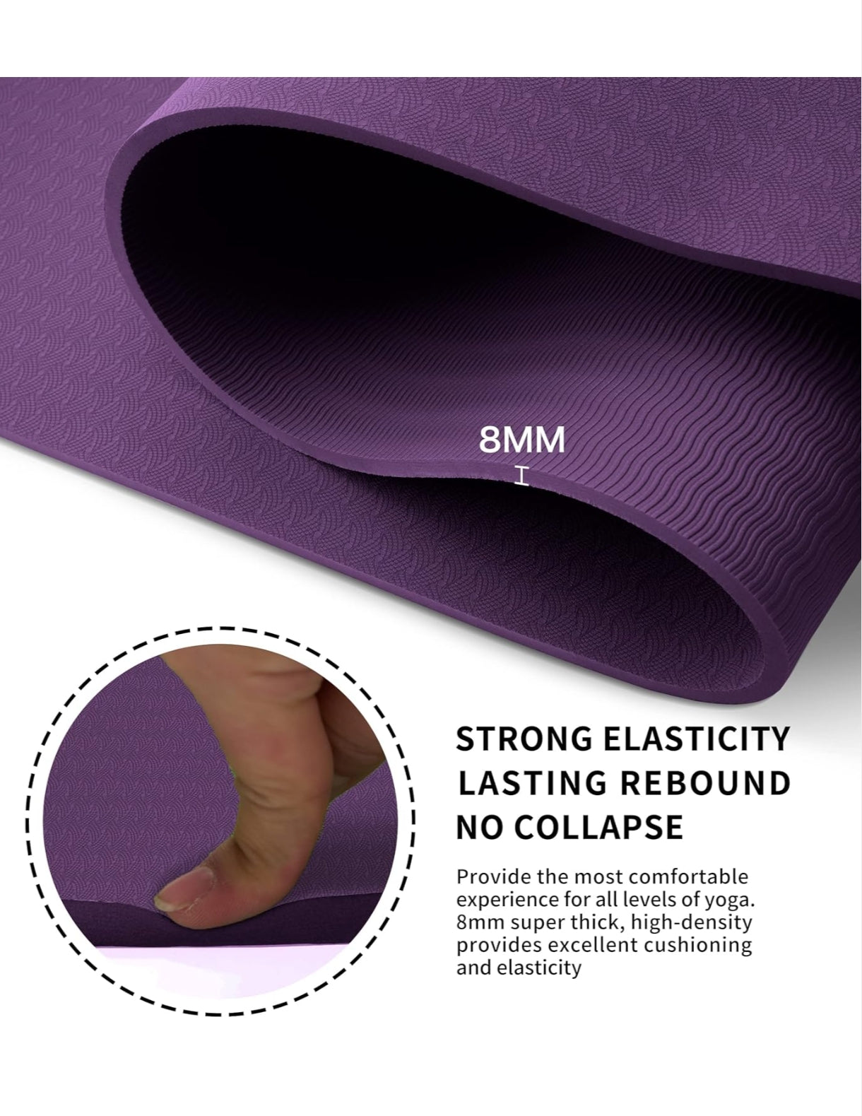 LaiEr Non-Slip Yoga Mat – Eco-Friendly Extra Thick TPE Exercise Mat with Carry Strap (183cm x 61cm x 8mm) – Ideal