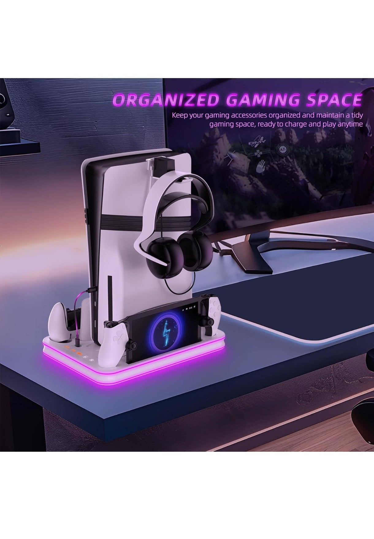 EJGAME PS5 Pro/Slim Stand & Cooling Station with RGB Lighting - Fast Charging Dock for PlayStation 5 Console & PS