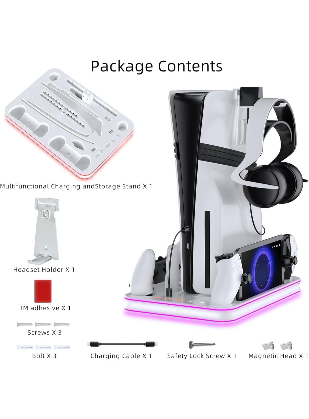 EJGAME PS5 Pro/Slim Stand & Cooling Station with RGB Lighting - Fast Charging Dock for PlayStation 5 Console & PS