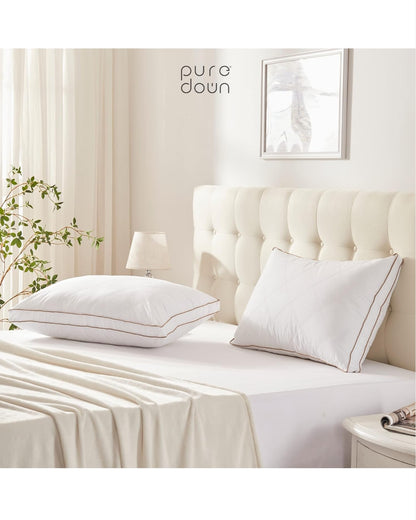Goose Down Feather Pillows – Pack of 2 Gusseted Bed Pillows with 100% Cotton Downproof Cover Medium Support