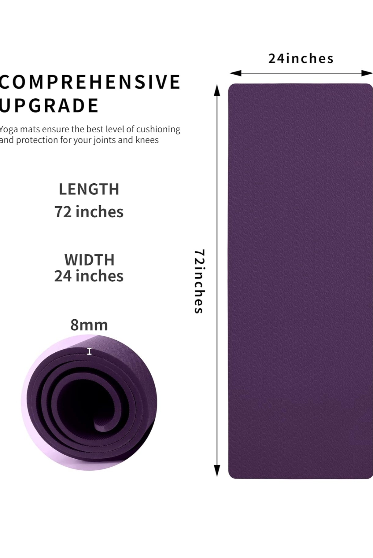 LaiEr Non-Slip Yoga Mat – Eco-Friendly Extra Thick TPE Exercise Mat with Carry Strap (183cm x 61cm x 8mm) – Ideal