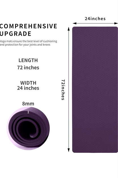 LaiEr Non-Slip Yoga Mat – Eco-Friendly Extra Thick TPE Exercise Mat with Carry Strap (183cm x 61cm x 8mm) – Ideal