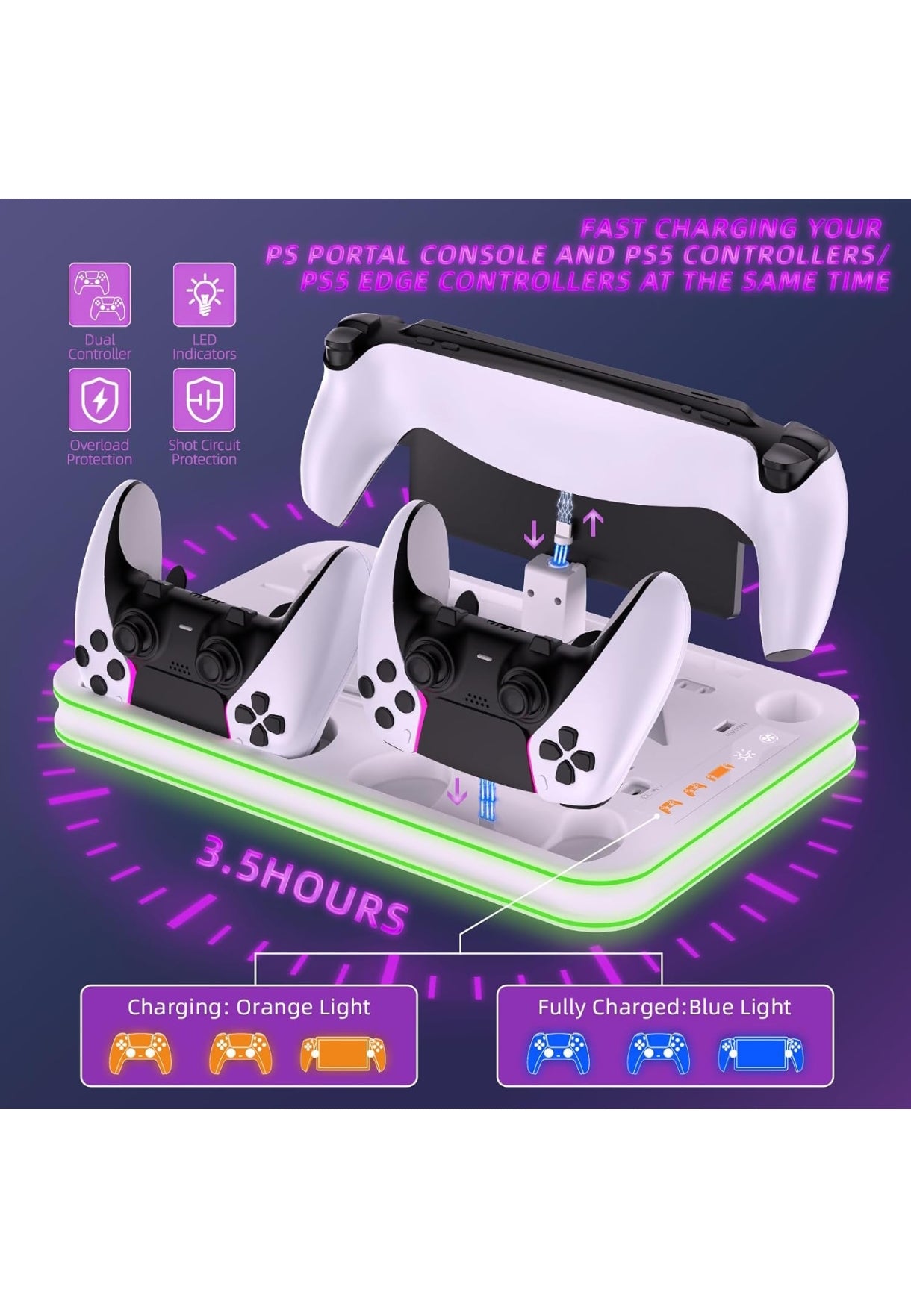 EJGAME PS5 Pro/Slim Stand & Cooling Station with RGB Lighting - Fast Charging Dock for PlayStation 5 Console & PS