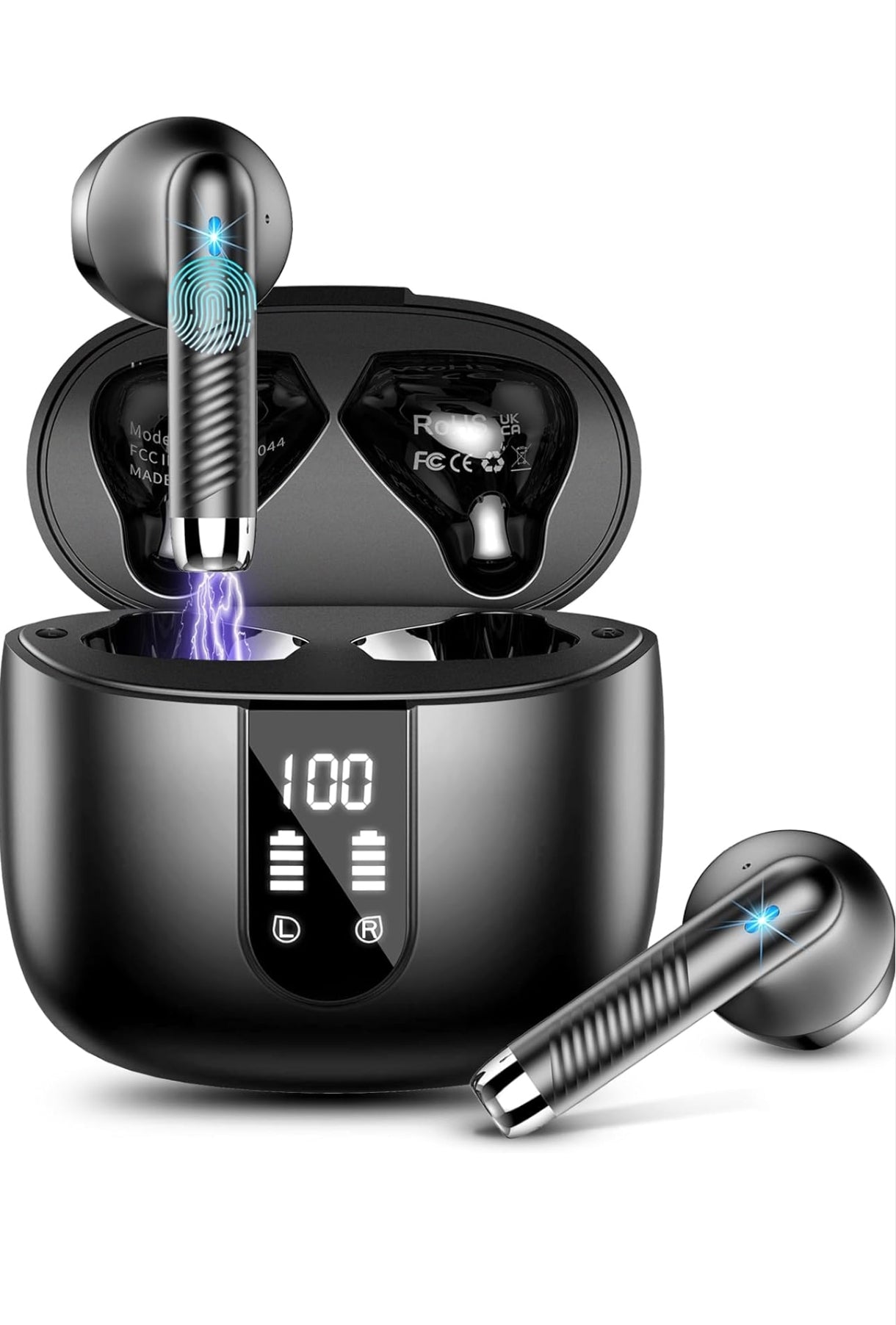 Wireless Earbuds Bluetooth 5.4 – Mini In-Ear Headphones with 4 ENC Mics 56H Playtime Deep Bass Noise Cancelling LED