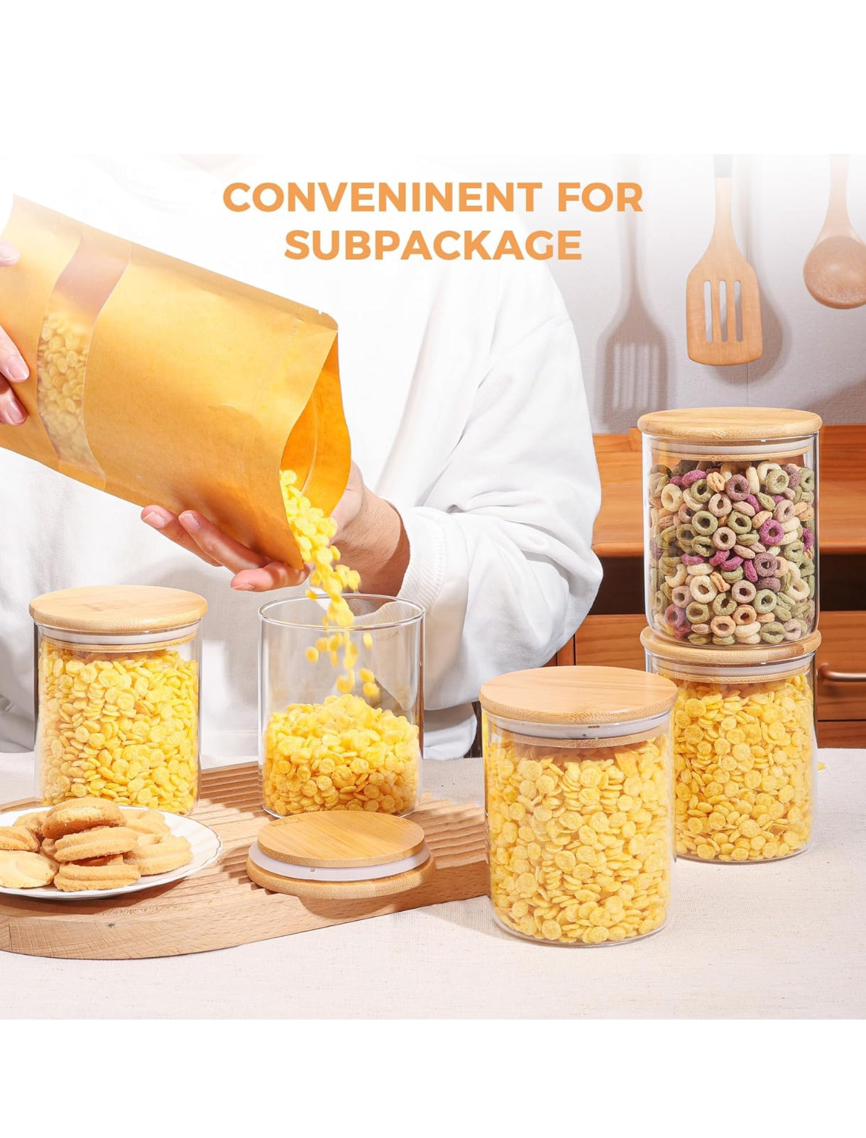 ComSaf 25oz/750ml Glass Food Storage Jars Set of 6 – Clear Glass Containers with Bamboo Lids Airtight Pantry Jars