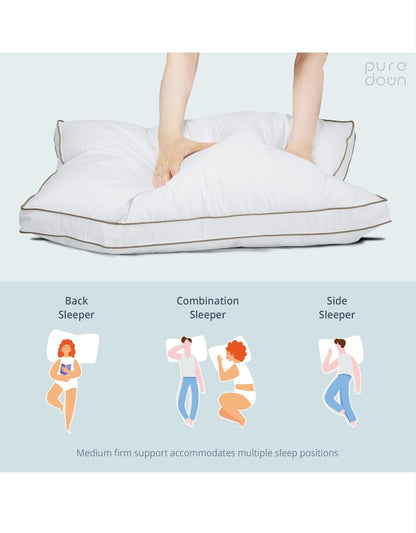 Goose Down Feather Pillows – Pack of 2 Gusseted Bed Pillows with 100% Cotton Downproof Cover Medium Support