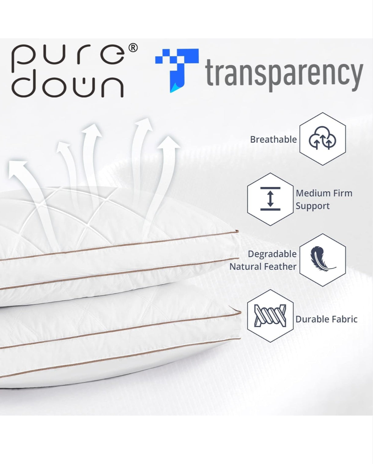 Goose Down Feather Pillows – Pack of 2 Gusseted Bed Pillows with 100% Cotton Downproof Cover Medium Support