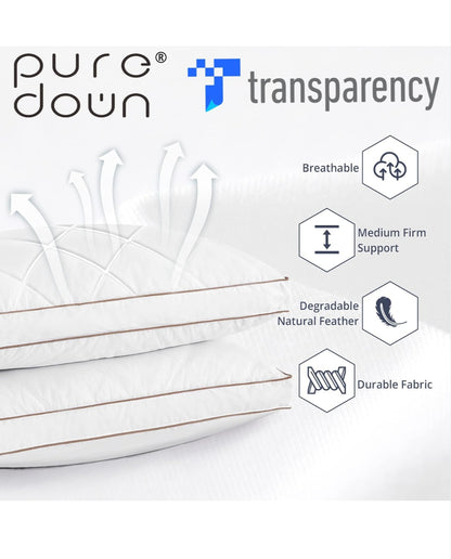 Goose Down Feather Pillows – Pack of 2 Gusseted Bed Pillows with 100% Cotton Downproof Cover Medium Support