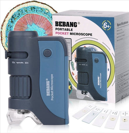 BEBANG Pocket Microscope 60x–120x – Handheld Mini Microscope for Kids (Blue)