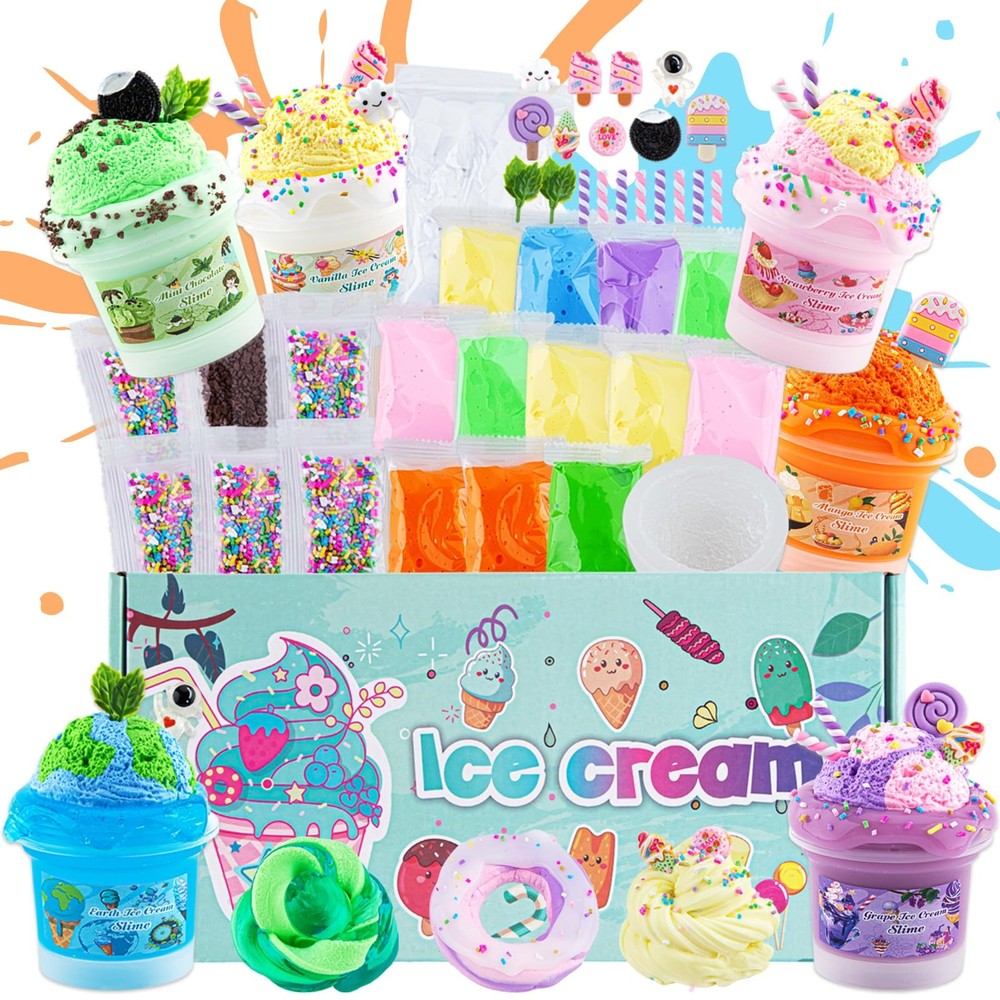 Ice Cream Slime Kit for Girls – 45‑Piece DIY Craft Set with 6 Clear Butter Slimes