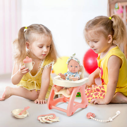 Baby Doll Toy High Chair Set | Cradle, Bath Tub & Pushchair | Role Play Gift for Kids