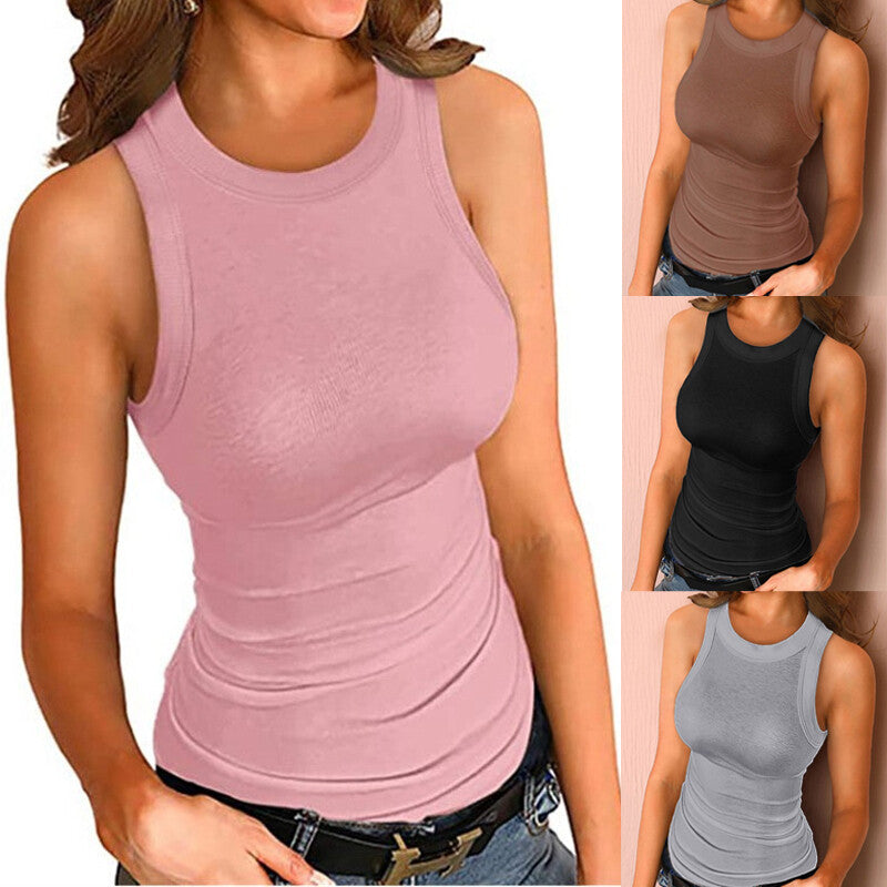 Women's Ribbed Cotton Tank Top | Slim Fit Sleeveless Vest for Summer — Pink, Sizes S–XL