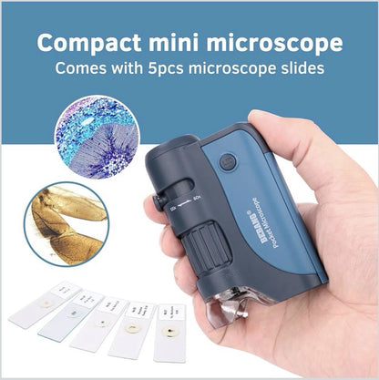 BEBANG Pocket Microscope 60x–120x – Handheld Mini Microscope for Kids (Blue)